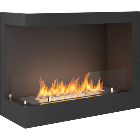 Camino a Bioetanolo da Incasso 60x45 cm Corner 600 Left Sinistro Nero con Vetro (1/5)