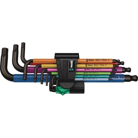 Wera – Jeu de clés mâles coudées 1.5 à 10 mm – 9 pièces – Hex-Plus pour vis à six pans creux – Marquage de taille résistant à l'abrasion