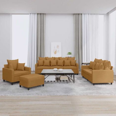 4-tlg. Sofagarnitur mit Kissen Braun Samt