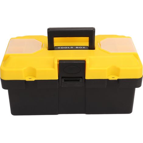 Boîte à outils en plastique 2 niveaux, rangement portable pour bricolage maison et garage, avec poignée et verrou, 35 cm. (1/5)