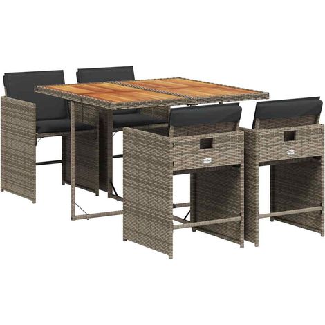 Maison Exclusive - 5-tlg. Garten-Essgruppe mit Kissen Grau Poly R
