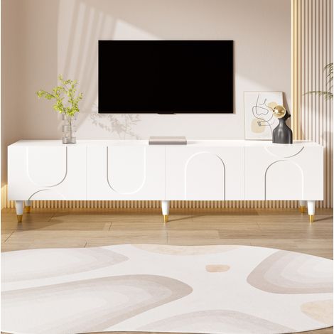 TV-Schrank 180x40x50 cm Weiß aus MDF und Holzwerkstoff mit 4 Türen und Kabeldurchlass (1/5)