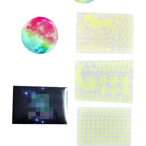 Autocollant Étoile Luminescente - 296 Pièces Étoiles + 1 Lune Fluorescente - Décoration Murale Plafond Chambre Enfant - Set Autocollants Nuit Étoilée (1/5)