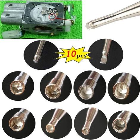 Kit de 12 outils de réglage de carburateur avec brosse de nettoyage et sac de rangement pour carburateur, pour petits moteurs 2 temps courants. (1/3)