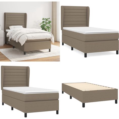 Giroletto a Molle con Materasso Tortora 90x200 cm inTessuto - Materasso a molle - Letto con testiera regolabile