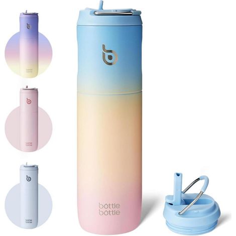 Isolierte Trinkflasche 750ml Edelstahl mit Strohhalm & Griff, BPA-frei, doppelwandig (1/5)