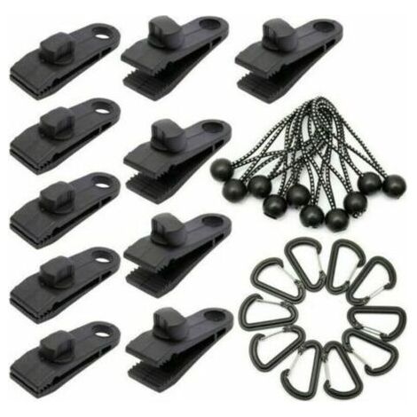 QORVA
-Vente chaude-Lot de 10 Clip de Fixation Bache avec 10 Cordon Elastique avec Boule pour Auvent, Clips de Verrouillage Clips de Bâche Clips Toile de Tente en Linoléum en Plastique pour Bache Auv, (1/5)