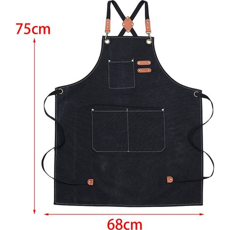 Tablier En Toile Avec Poches Tablier à Bavette à Dos Croisé Pour Atelier De Peinture Cuisson Noir