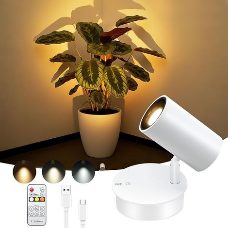 Spot LED Sans Fil Rechargeable 10000mAh, avec 3 Températures de Couleur, Fonction Minuterie, Commande Tactile et Télécommande, pour d'Art, Plante Interieur, Chambre, Salon (1/5)