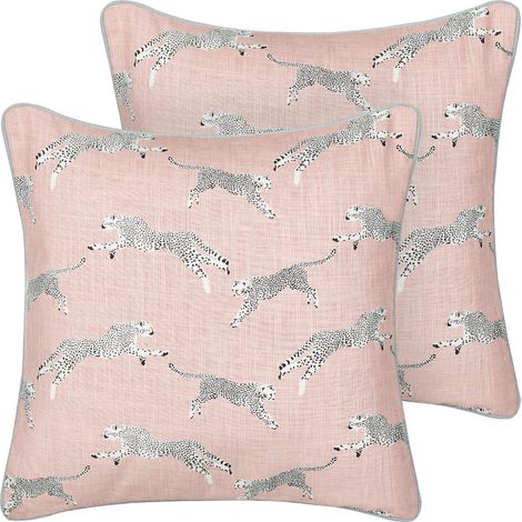 Conjunto de 2 cojines de algodón con motivo de guepardo 45 x 45 cm rosa Arales