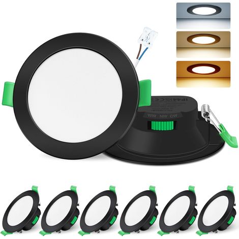 Spot LED Encastrable 7W 230V Dimmable, 3000K 4000K 6500K Couleur Réglable Spot Salle de Bain IP65, Extra Plat 29mm Spot Plafond, Lot de 6, Rond Blanc