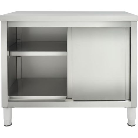 Armoire de travail avec portes coulissantes en acier inoxydable - Table de travail autoportante en acier inoxydable pour cuisine, restaurant, garage - 100 x 50 x 86 cm