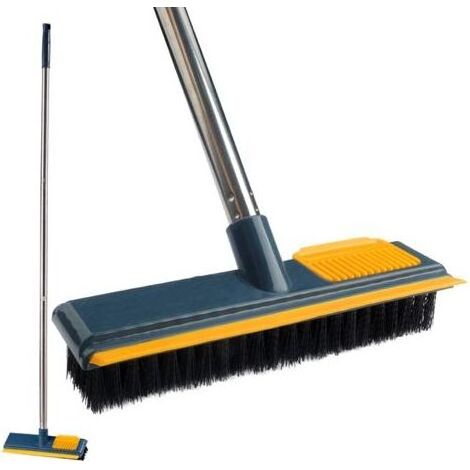 Brosse à récurer longue avec manche réglable, raclette et poils 2 en 1 pour nettoyage salles de bains, carreaux, garages, murs et piscines - vert (1/5)