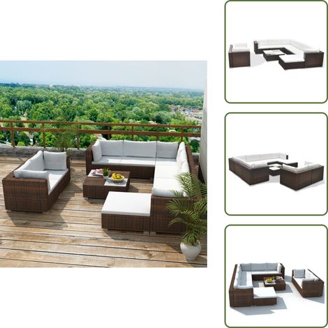 Cuscini da giardino - vidaXL Set Divani da Giardino 10 pz con Cuscini in Polyrattan Marrone - Divano angolare