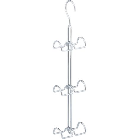 Relaxdays Set of 3 Handbag Storage Racks, 6 Hooks each, Purse Hanger, Bag Organisers, Metal, 39.5 x 8.5 x 4.5 cm, Silver