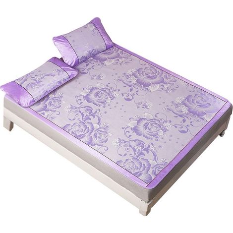 Ensemble de draps-housses pliables violets en soie glacée rafraîchissante pour l'été (1 taie d'oreiller 90 x 195 cm)