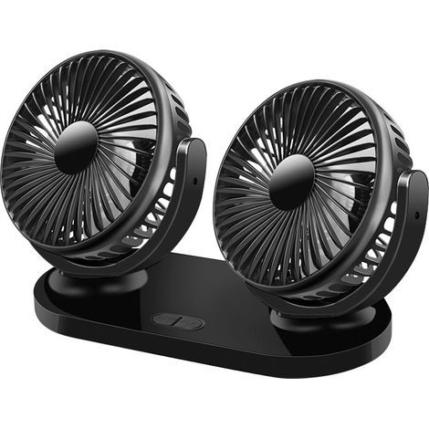 Ventilateur de voiture, ventilateur de voiture à double tête rotatif à 360°, ventilateur de bureau à 3 vitesses, ventilateur USB à double tête (1/5)