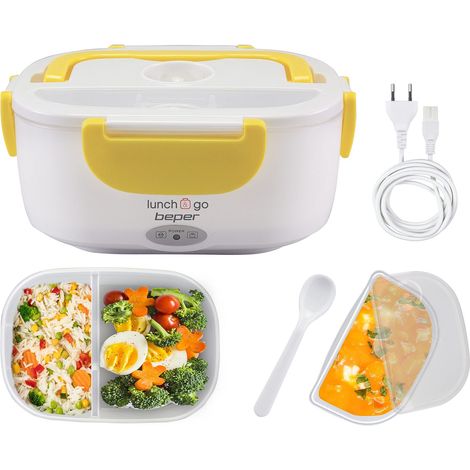 Réchauffeur d'Aliments Electrique Portable, 2 Récipients Amovibles, Couverts Inclus, 220V, Jaune (1/5)