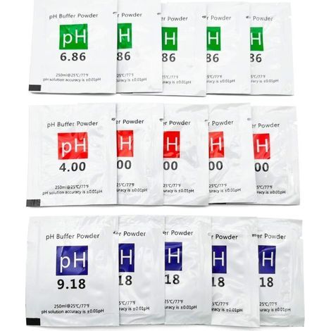 Lot de 15 sachets de solution tampon pH 4.00/6.86/9.18 – Précision ±0,01 pH – Pour étalonnage pH-mètre – Résiste à l'humidité
