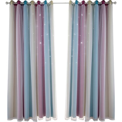 Rideaux Fenêtre Étoiles Double Épaisseur Filtrage Lumière Chambres Enfants Filles Salon Polyester Œillets Plastique 1 Panneau (53