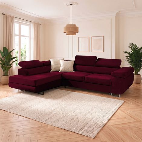 Canapé d'angle convertible gauche 4 places Wilson velours Bordeaux (1/5)