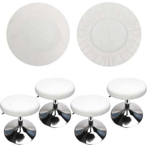 (4 Pièces Blanc)Housse Tabouret Rond Housse Tabouret de Bar, Tissu de Luxe, Diamètre 30-40cm, Extensible, Infroissable, Lavable et Anti-Poussière (1/4)