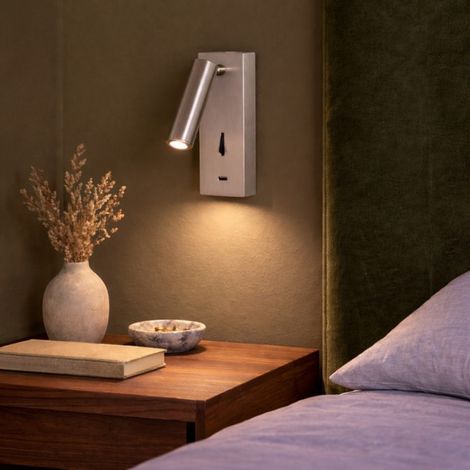 Applique liseuse avec interrupteur et USB C nickel satiné Tarifa (1/4)