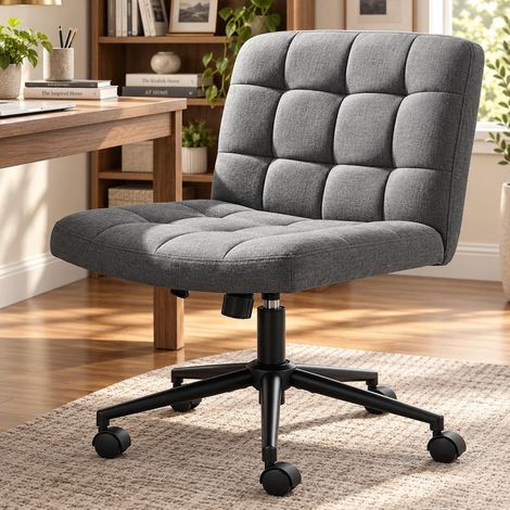 Chaise de Bureau, Large siège de couturière, Ergonomique, réglable en Hauteur, pour Maison, Bureau, Maquillage, Chambre à Coucher (Gris, Lin) (1/5)