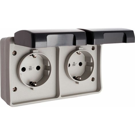 Base della spina EDM Grigio Superficie 250 V 16 A IP44 Con coperchio Doppia A Tenuta Stagna (1/2)