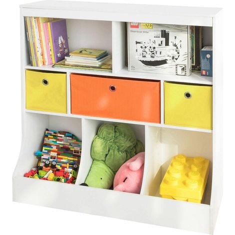 Sobuy – Bibliothèque enfant 92x40x93 cm – 5 compartiments et 3 paniers – Bois aggloméré et MDF – KMB26W