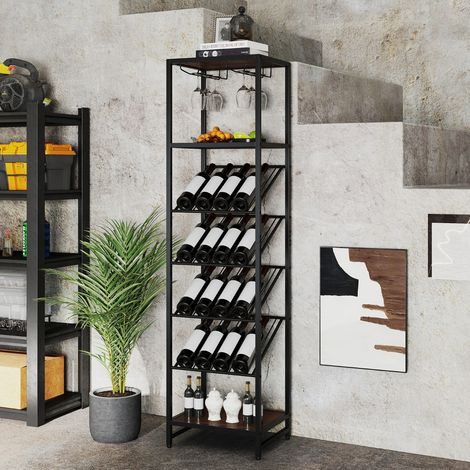 Range-bouteilles à Vin Autoportant 7 Niveaux Support de Stockage pour Alcools avec 2 Rangées de Porte-verres à Pied & Étagères Ouvertes (1/3)
