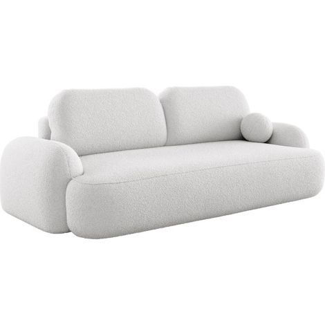 Tendencio – Canapé convertible 3 places tissu bouclette – Surface de couchage 199 x 150 cm – Coffre de rangement intégré – Style Japandi blanc cassé (1/3)