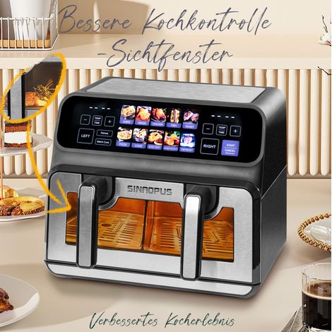 Airfryer double chambre 9 L, 2200 W, 10 programmes, hublot et écran LED tactile, noir OKMYHOME (1/5)