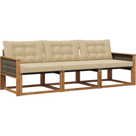 Set di divani da esterno con cuscino 3 pz Salotto da Giardino Naturale e Beige (1/5)
