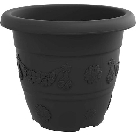 Lotto di 24 vasi da fiori rotondi 30 x 30 x 25 cm leggeri con fori di drenaggio design moderno in plastica nera 020059334