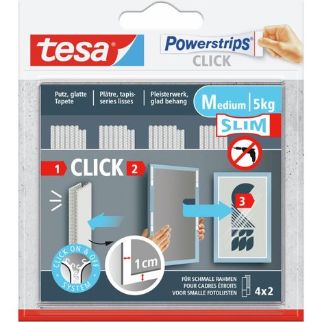 TESA POWERSTRIPS CLICK SLIM - PASTILLES ADHESVES POUR ACCROCHER ET DECROCHER CADRES PHOTO ET DECORATIONS MURALES SANS PERCER - B