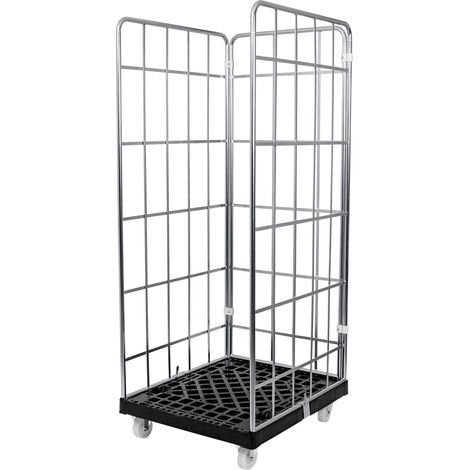 STIER Rollbehälter, 3-seitig, galvanisch verzinkt, mit Kunststoff-Rollplatte, LxBxH 815x724x1630 mm, Nutzhöhe 1450 mm, Möbelroller, Gitterbox, Gitterwagen