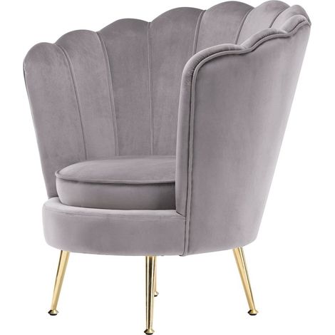 Fauteuil coquille en velours gris taupe pieds dorés - gris taupe velours avec or doré (1/4)