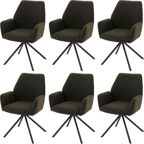 Lot de 6 chaises de salle à manger HWC-G67, chaise de cuisine Accoudoir, pivotant Auto-Position, tissu Bouclé Öko-Tex MV (1/5)