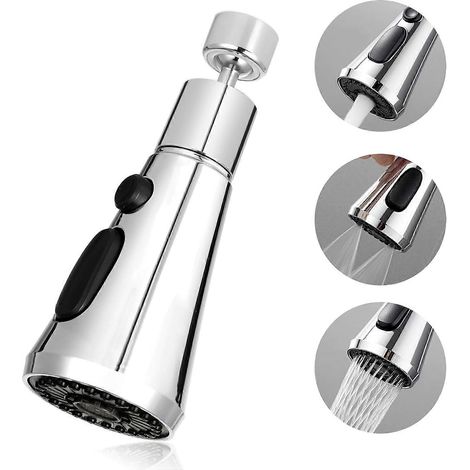Robinet de cuisine avec douchette, aérateur rotatif à 360°, bec verseur à 3 modes pour aérateur de robinet de cuisine FM22 (Argent) (1/5)