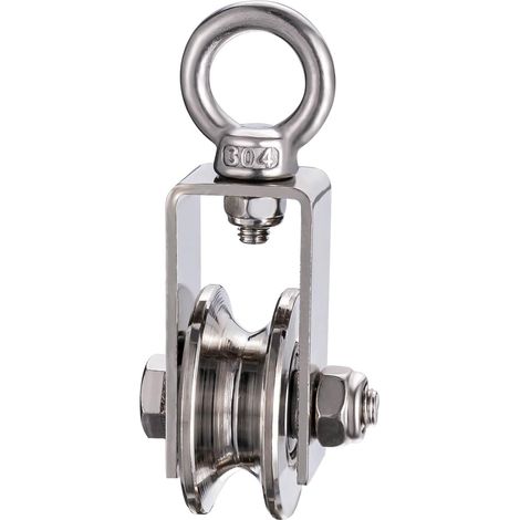 40mm Idler Pulley with 2 Ball Bearings, Stainless Steel, Fitness, Hoist, Idler Pulleys for 8mm Steel Ropes/Cables, Max Load 200kg, 1 Piece (1/5)