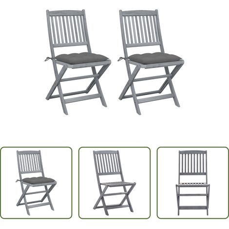 Akazienholz - Klappbare Gartenstühle 2 Stk. mit Kissen Massivholz Akazie (1/5)
