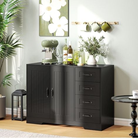 Buffet 105x40x76 cm en bois noir, avec rangement pour salle Ă manger FloraGrace (1/5)