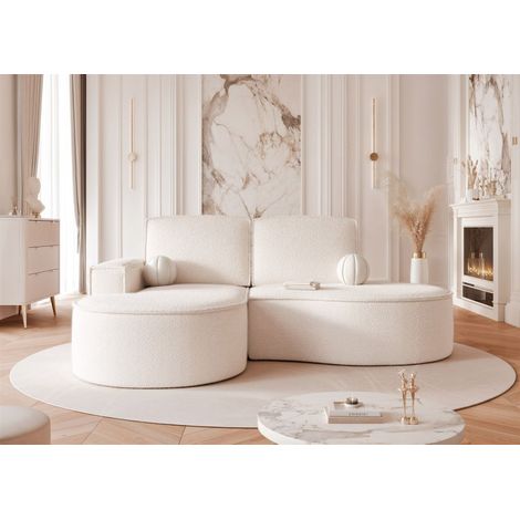 Ecksofa Designersofa Sofa ARLET in Stoff Abriamo Creme Ottomane Links