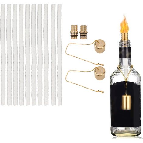 Teelicht-Set für Weinflaschen [10 Fiberglasdochte + 2 Halter + 2 Korken] DIY-Lichterdekoration für drinnen und draußen von ManoMano (1/5)