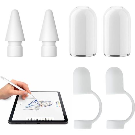 Set mit 6 Kappen und Spitzen, kompatibel mit dem App1e PenciI der 1. Generation, inklusive 2 PenciI-Kappen, 2 PenciI-Deckeln und 2 kompatiblen Spitzen (weiß)