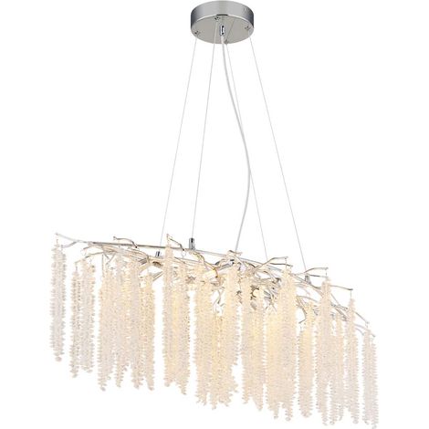 Suspension, applique, plafonnier, métal chromé, cristaux transparents, H 120 cm