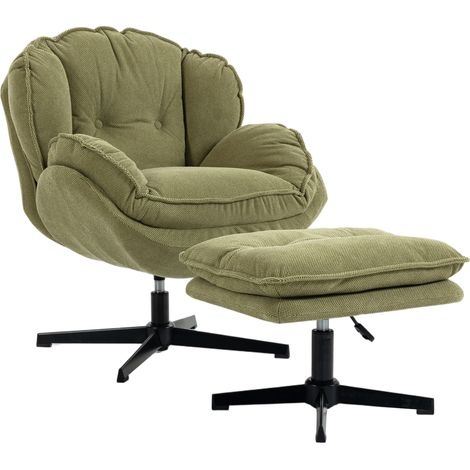 Swivel Armchair, Adjustable Footstool, 86 x 74 x 85 cm, Green (1/5)