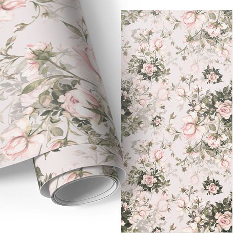Klebefolie für Möbel - Möbelfolie - Selbstklebefolie - für Couchtisch - Türen - Wohnzimmer - Schlafzimmer Vintage-Blumen 50x100 cm
