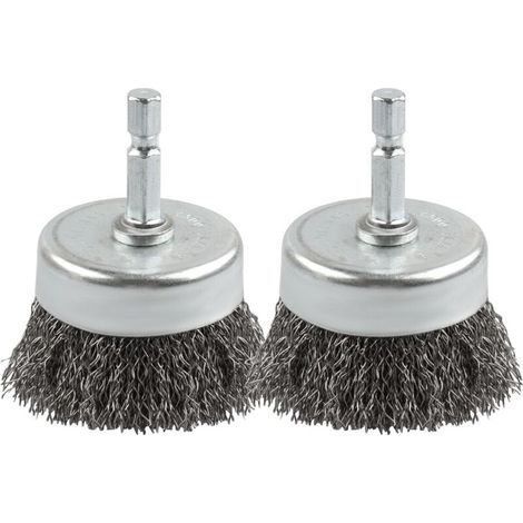 Brosse à roue en fil d'acier - brosse à godet avec manche hexagonal de 6,35 mm (1/4 pouce), pour le décapage de la rouille, 2 pièces (1/5)